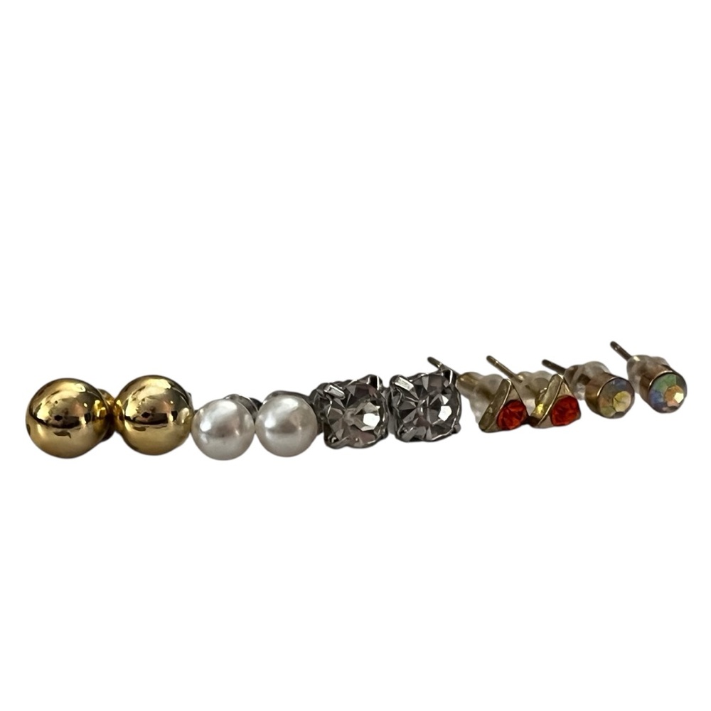 5-Piece Stud Earring Set Rhinestone Faux Pearl Glam